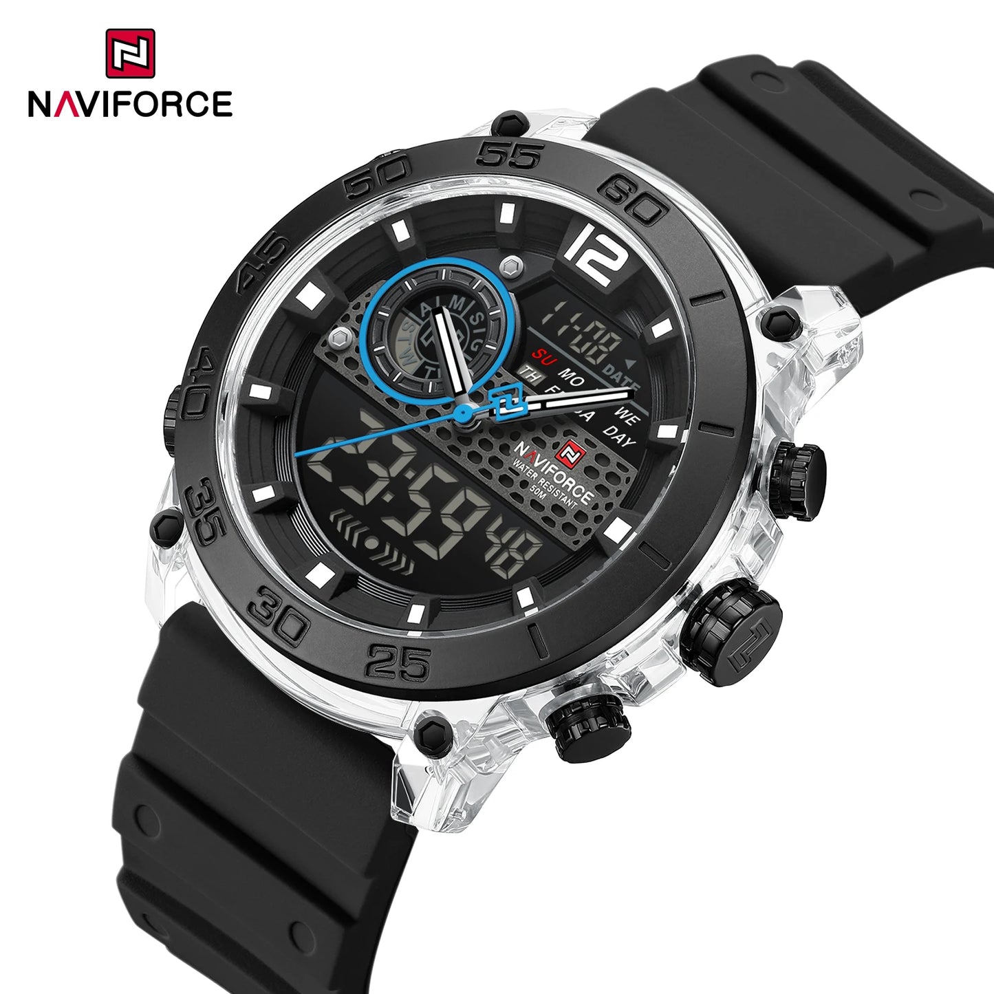 NAVIFORCE Men's Lightweight Sports Wrist Watch Dual Display Time Night Light Watches Boy's Quartz Stopwatch Multifunctional