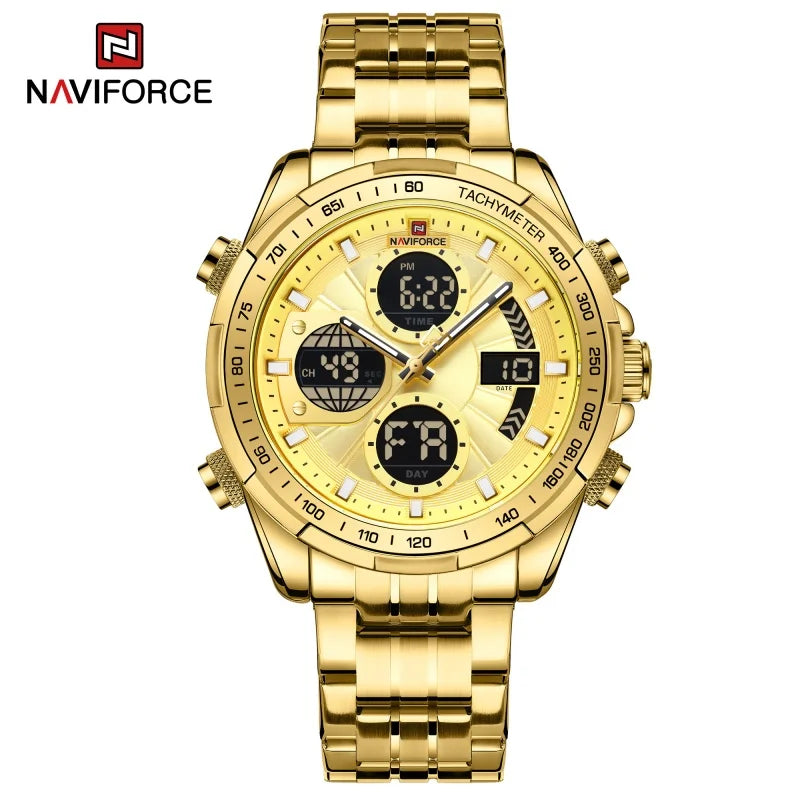 NAVIFORCE Men's Quartz Watches New Dual Display 30m Waterproof Sports Wrist Watch Stainless Steel Casual Clock Relogio Masculino