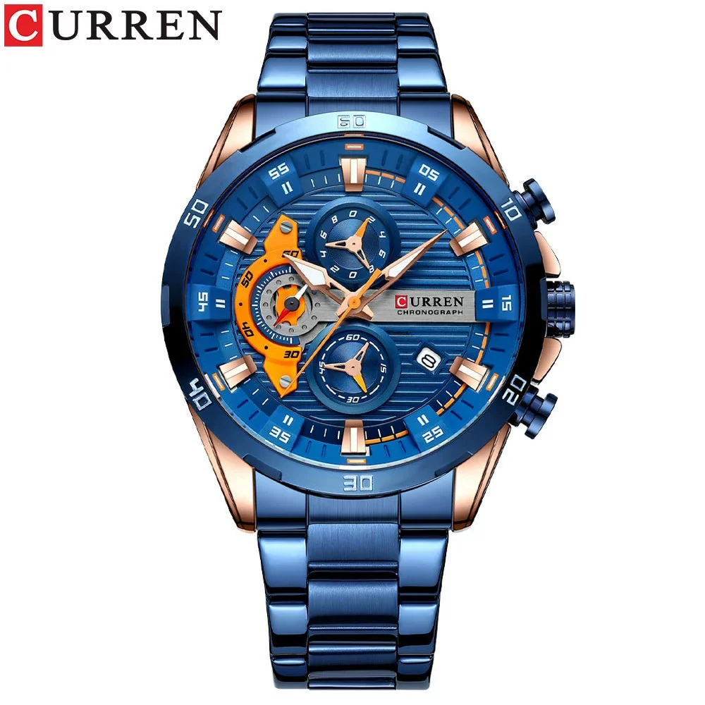Stainless Steel Watches for Mens Creative Fashion Luminous Dial with Chronograph Clock Male Casual Wristwatches Business