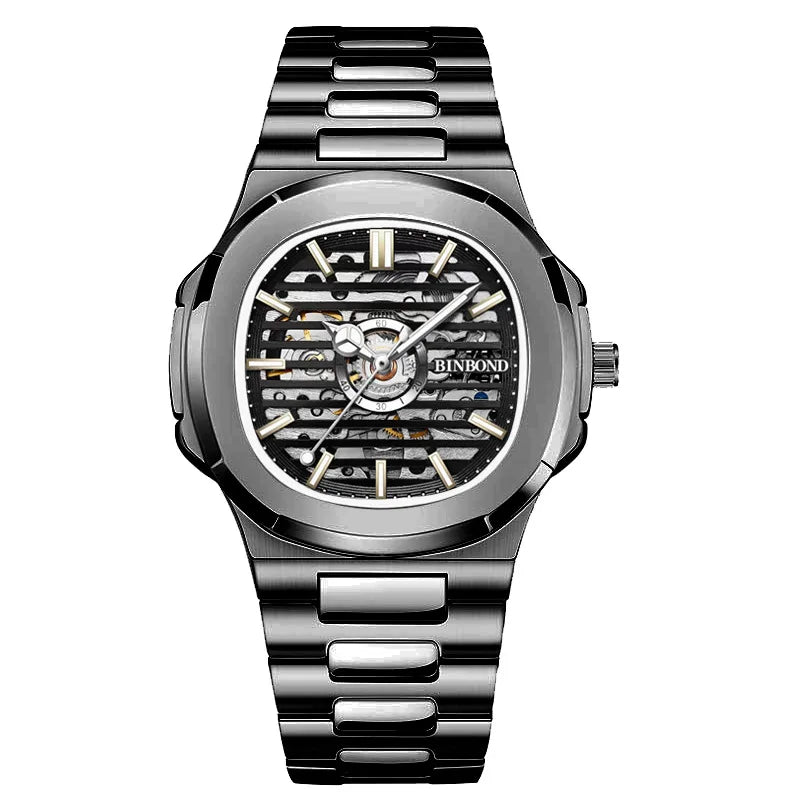 BINBOND automatic tourbillon precise men's watch mechanical wristwatches for men luxury luminous waterproof skeleton reloj