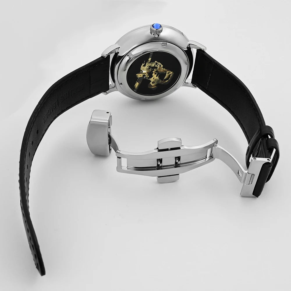 Stainless Steel Men's Space Explorer Automatic Mechanical Watch Galaxy Planet Dial Durable Fashion Accessory Unique Timepiece