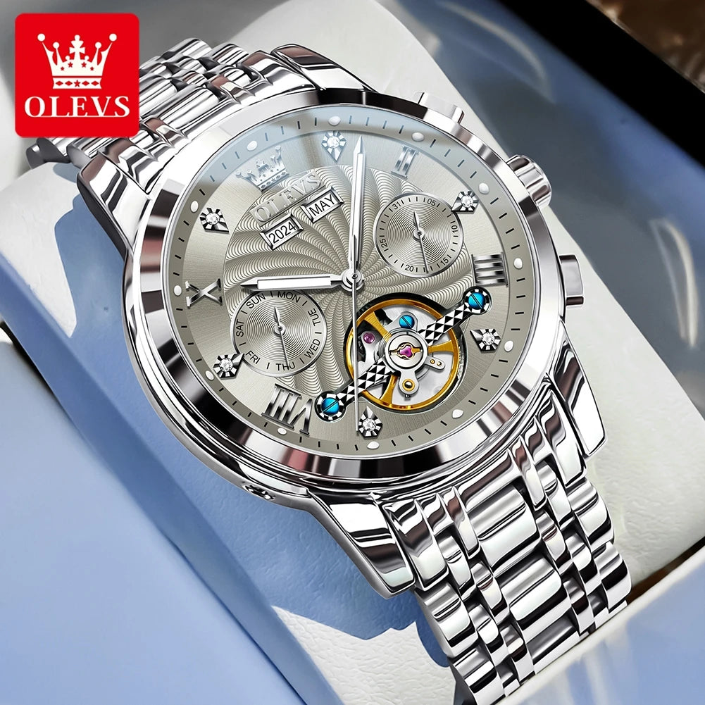 OLEVS 7088 Original Luxury Brand Men's Watch Chronograph Date Stainless steel Waterproof Mechanical Watch for Men NEW