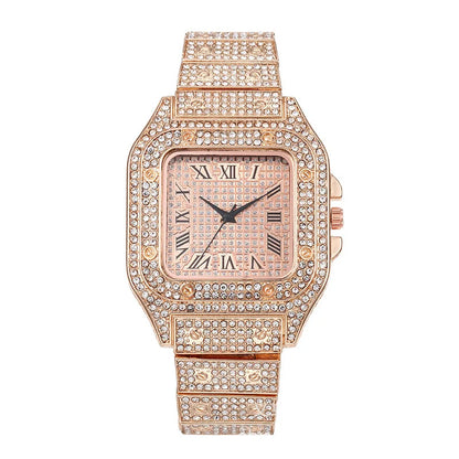 Brand Luxury Men's Watches Stylish Alloy Strap Hip Hop Diamond Gold Date Quartz Watch Montre Homme