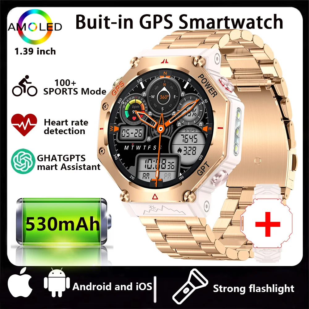 2026 New ChatGPT AI assistant Smart Watch 3ATM Waterproof GPS Built-in Dual-band GNSS Compass Military Sport SmartwatchMen Woman