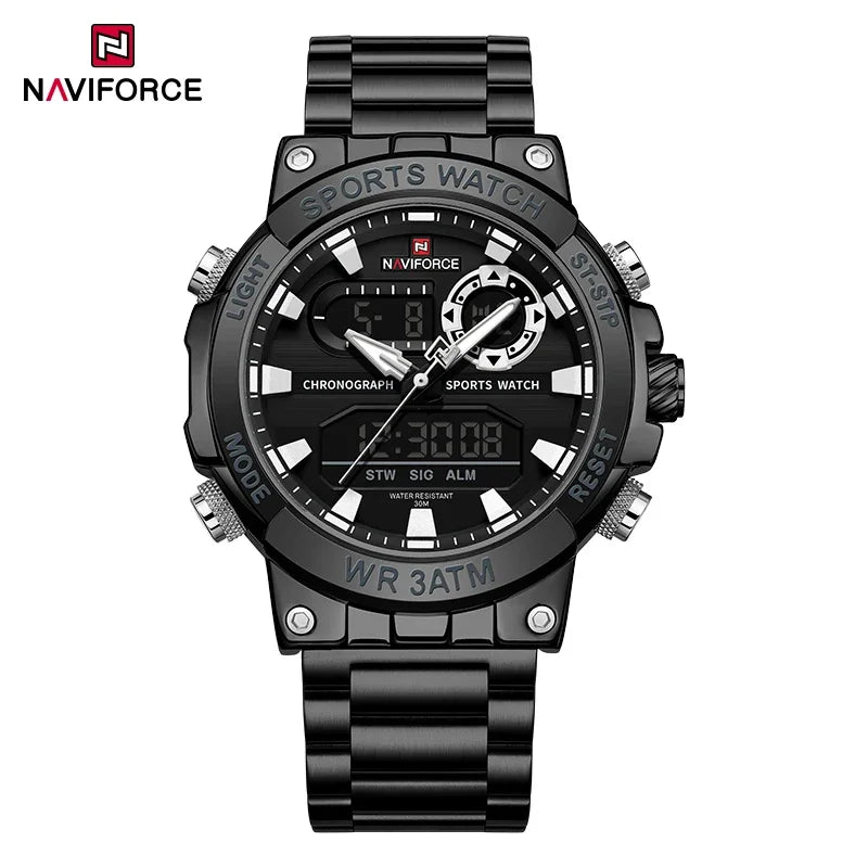 NAVIFORCE Mens Watch Dual Display Sport 30M Water Resistant Digital Chronograph Clock Army Military Style Male Wristwatch NF9237