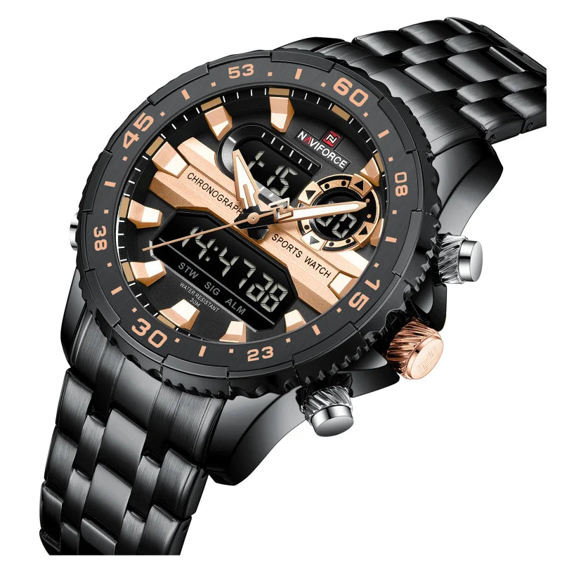 NAVIFORCE Fashion Brand Black Gold Men Watch Fashion Luxury Quartz Wrist Watches Sport Waterproof  Stainless Steel Strap NF9234