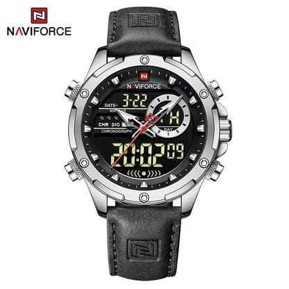 NAVIFORCE Fashion Watches male Casual Genuine Leather Wristwatch Military Waterproof Digital Chronograph Quartz Man Alarm Clocks