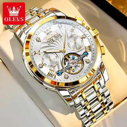 OLEVS 7088 Original Luxury Brand Men's Watch Chronograph Date Stainless steel Waterproof Mechanical Watch for Men NEW