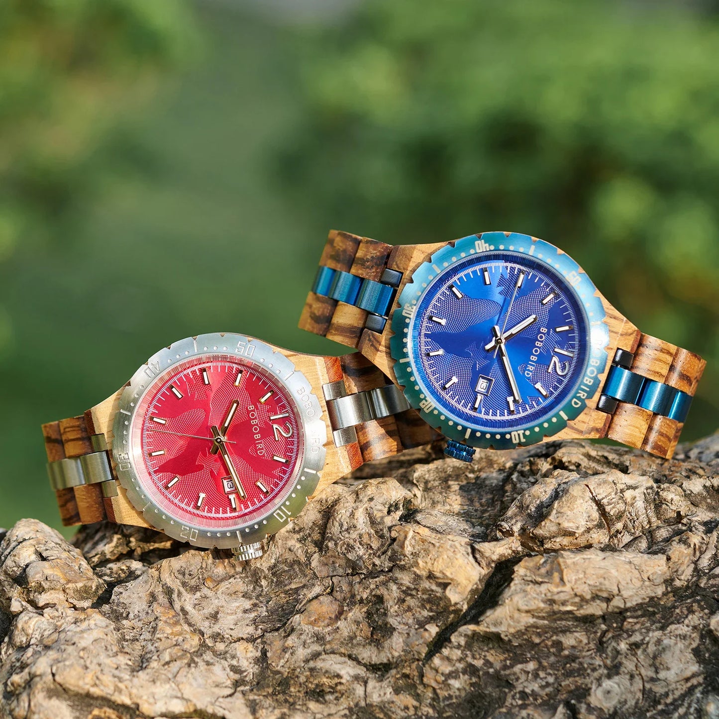 BOBOBIRD 2025 New Design Wooden Quartz Watch for Men Natural Wood Blue 43mm Dial Automatic Date Wristwatch Male for Men's gift