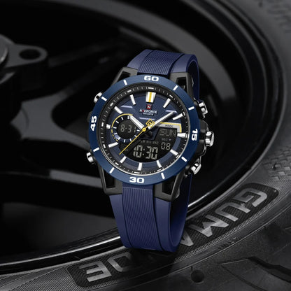 NAVIFORCE Men's 5ATM Waterproof Dual Time Watch Fashion Sport Countdown Alarm Chronograph Wristwatch Man chronograph Alarm Clock