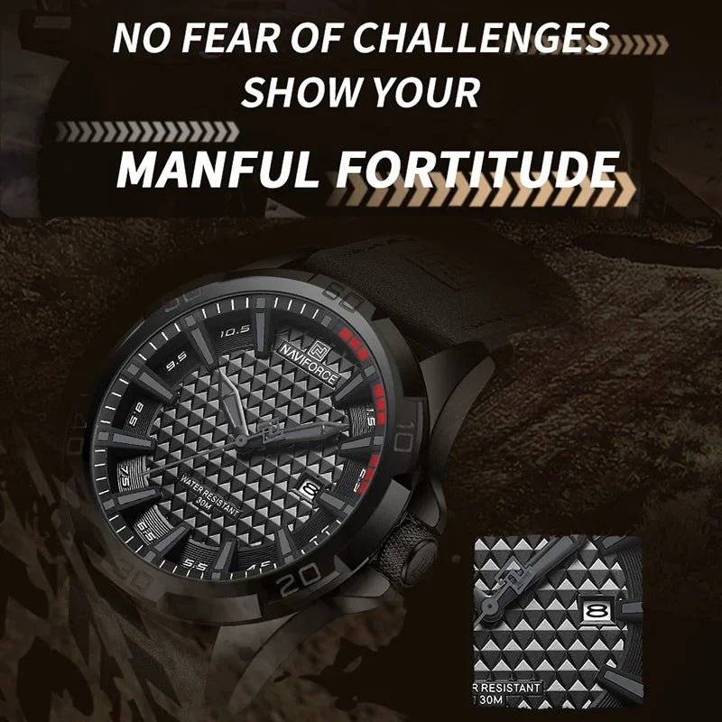 Top Brand NAVIFORCE  Men Quartz Watch Sports Shockproof Waterproof Leather Male Fashion Luxury WristWatch Casual Calendar Clock