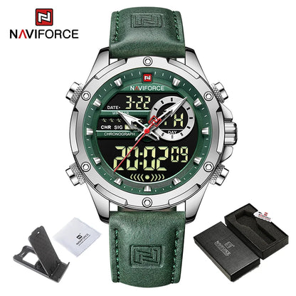 NAVIFORCE Classic Brand Man Genuine Leather Waterproof Wrist Watch Sports Casual Male Quartz Digital Military Chronograph Clocks