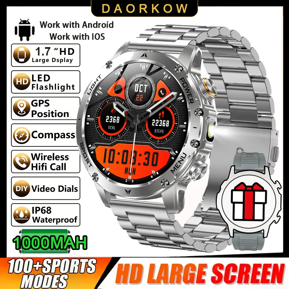 2025 New GPS Outdoor Sports Smart Watch Men AMOLED Screen NFC Flashlight Heart rate Waterproof Bluetooth Call 1000mAh SmartWatch