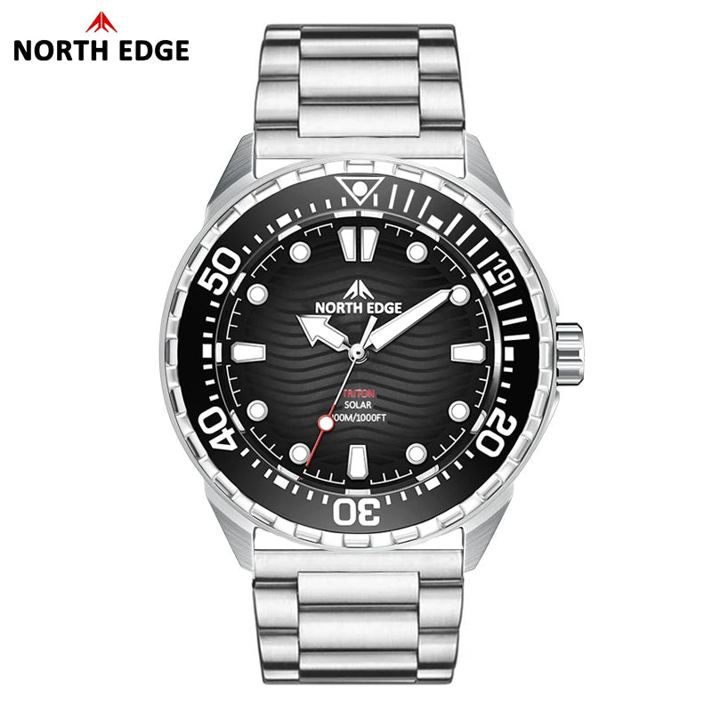 NORTH EDGE 2026 New TRITON Solar Powered Dive Watch Men Luxury Quartz Watches For Men 316L Stainless Steel Case Waterproof 300M