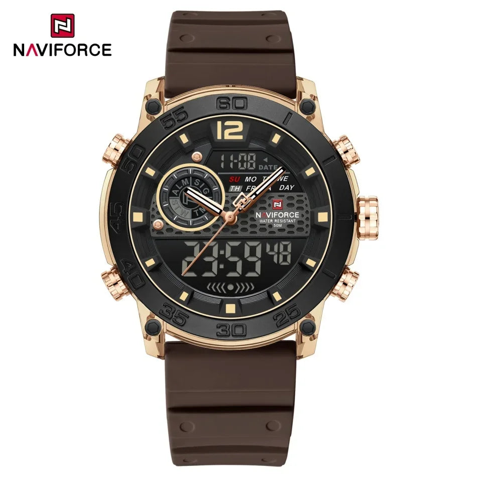 NAVIFORCE Men's Lightweight Sports Wrist Watch Dual Display Time Night Light Watches Boy's Quartz  Stopwatch Multifunctional