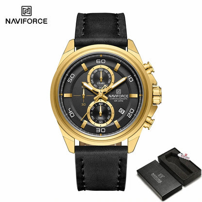 NAVIFROCE Business Casual Mens Watch 3ATM Water-Resistant Calendar Luminous Dial With Leather Strap For Gifts Original Design