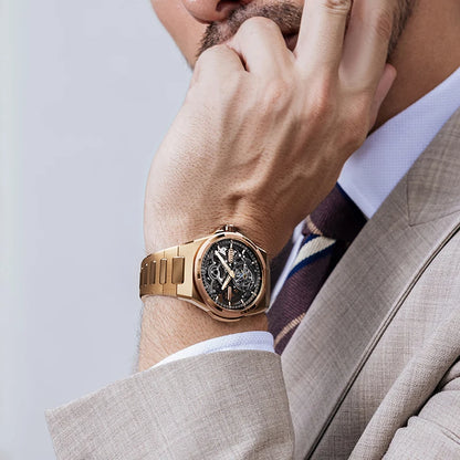 BONEST GATTI New Infinite Series Watch Men Tourbillon Full Automatic Mechanical Skeleton Wristwatch Stainless Steel Strap