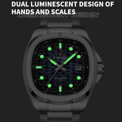NAVIFORCE Fashion Men's Business Quartz Watch Stainless Steel Luminous Calendar Clock Male Square Dial Sports Wristwatch