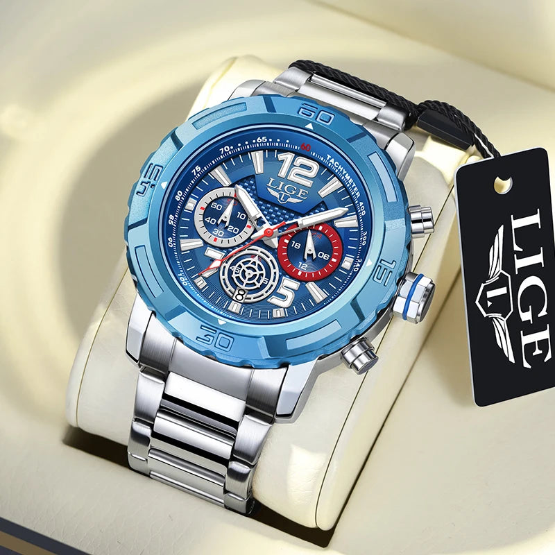 LIGE 2026 Mens Watches Top Brand Luxury Business Men Watch Chronograph Male Clock Men Quartz Wristwatches Relogio Masculino+BOX