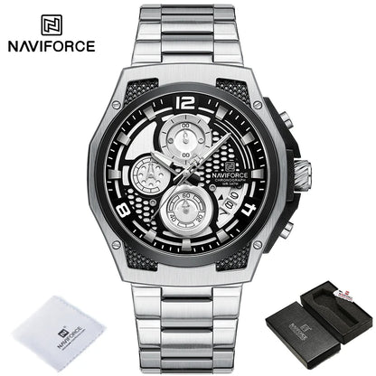 NAVIFORCE Brand Casual Sports Men Watches Multifunction Steel Strap Quartz Chronograph With Date Display Wristwatch Reloj Hombre