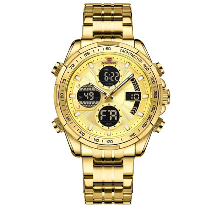 Top Luxury NAVIFORCE Gold Watches for Men Quartz Military Digital Sports Wrist Watch Steel Band Waterproof Luminous Alarm Clock