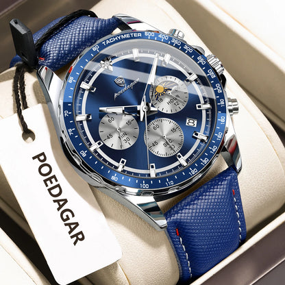 POEDAGAR Original Fashion Men Clock Luminous Waterproof Chronograph Date Man Wristwatch Leather Quartz Sport Men's Watches Reloj