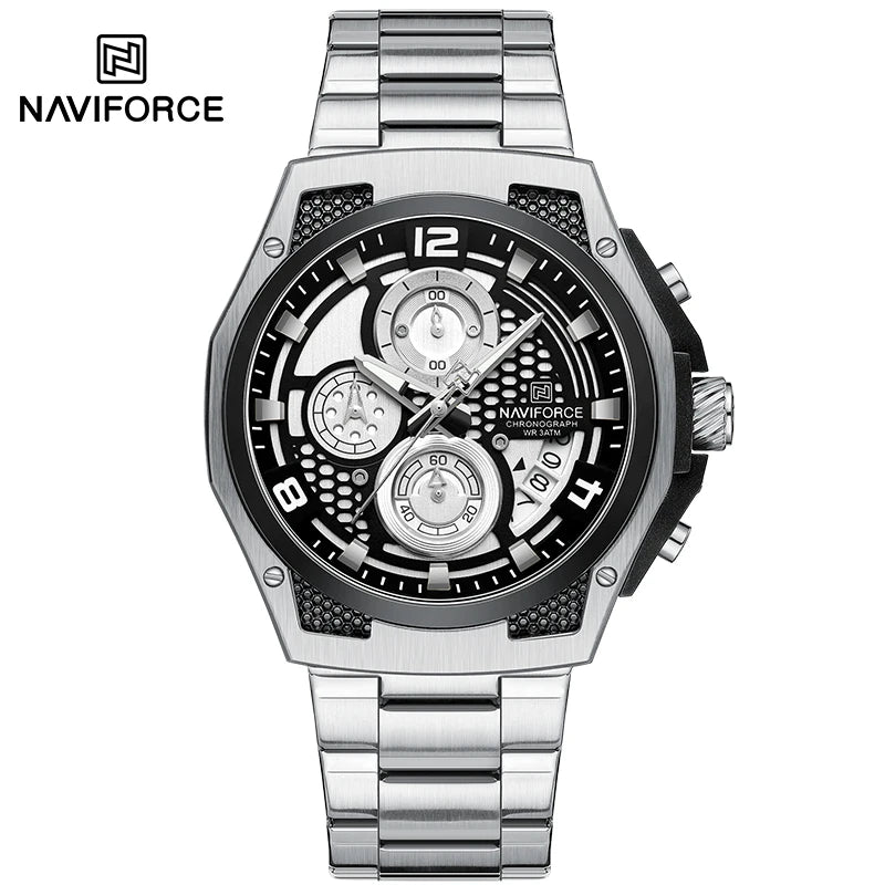 NAVIFORCE Brand Casual Sports Men Watches Multifunction Steel Strap Quartz Chronograph With Date Display Wristwatch Reloj Hombre