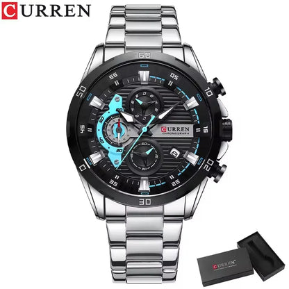 Stainless Steel Watches for Mens Creative Fashion Luminous Dial with Chronograph Clock Male Casual Wristwatches Business