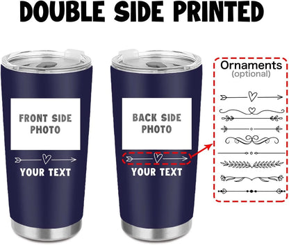 Custom Water Bottle Personalized Family Lovers Image & Text Double Side Print Stainless Steel Travel Mug Insulated Coffee Cup