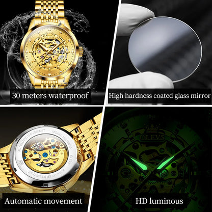 OLEVS 9920 Men's Watches Solid Stainless Steel Waterproof Luminous Man Watch Luxury Hollow Original Automatic Mechanical Watches