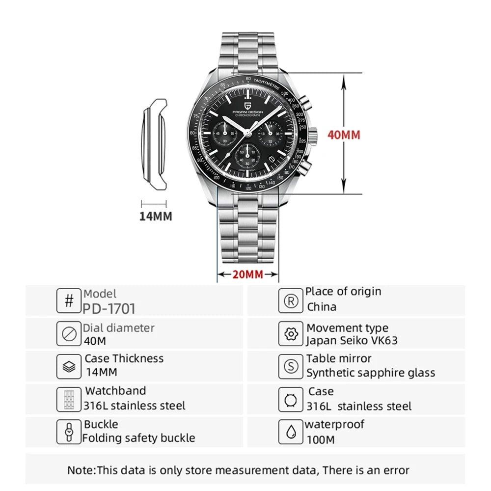2026 New PAGANI DESIGN Mens Watches Top Brand Luxury Automatic Quartz Chronograph Waterproof Sport Stainless Steel Clock Relogio