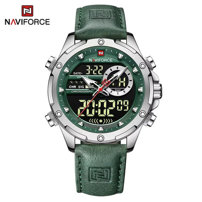 NAVIFORCE Fashion Watches male Casual Genuine Leather Wristwatch Military Waterproof Digital Chronograph Quartz Man Alarm Clocks