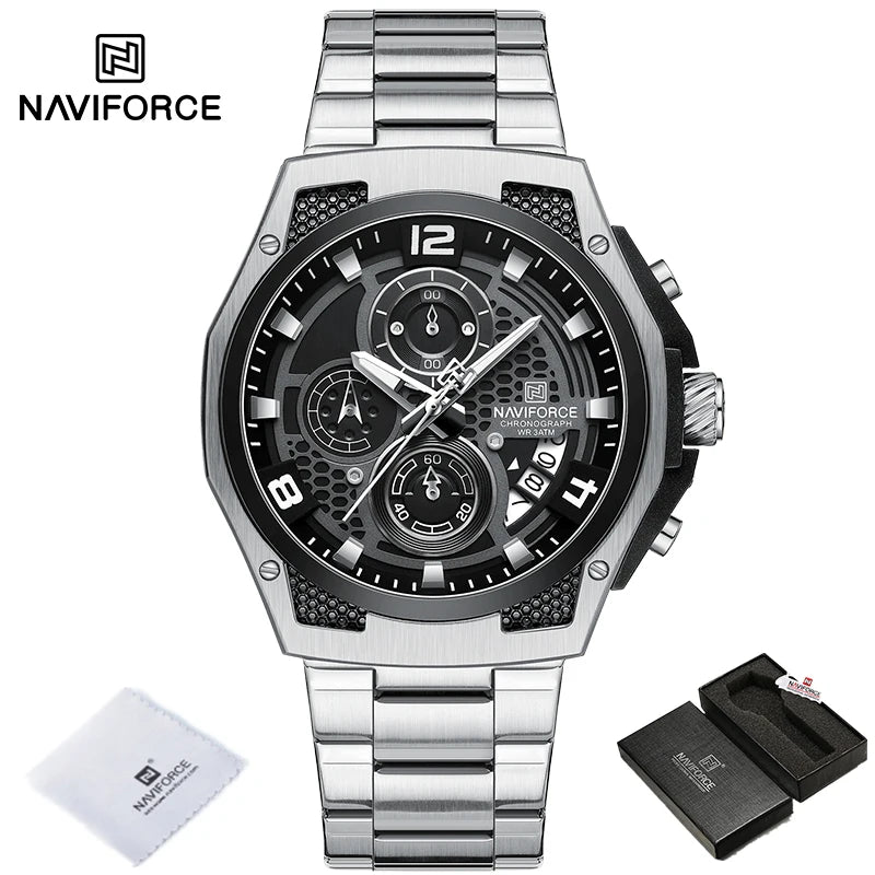 NAVIFORCE Brand Casual Sports Men Watches Multifunction Steel Strap Quartz Chronograph With Date Display Wristwatch Reloj Hombre