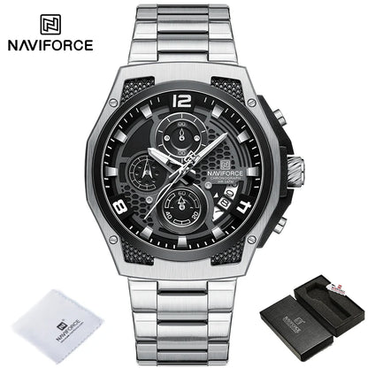 NAVIFORCE Brand Casual Sports Men Watches Multifunction Steel Strap Quartz Chronograph With Date Display Wristwatch Reloj Hombre