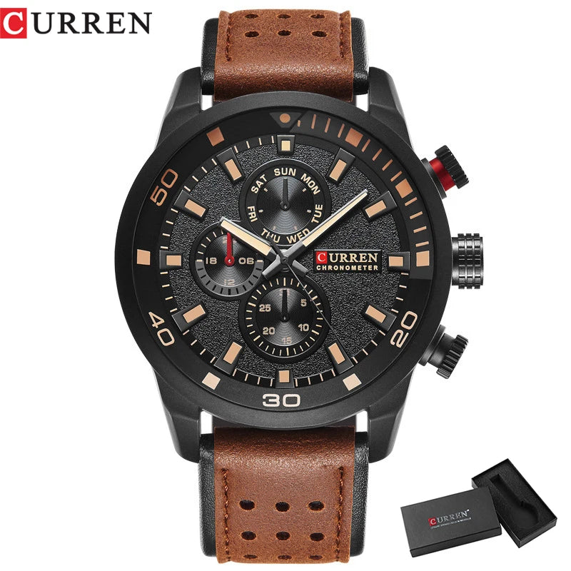 CURREN 8250 Men's Waterproof Casual Three-Hand Watch Business Leather Breathable Strap Wristwatch