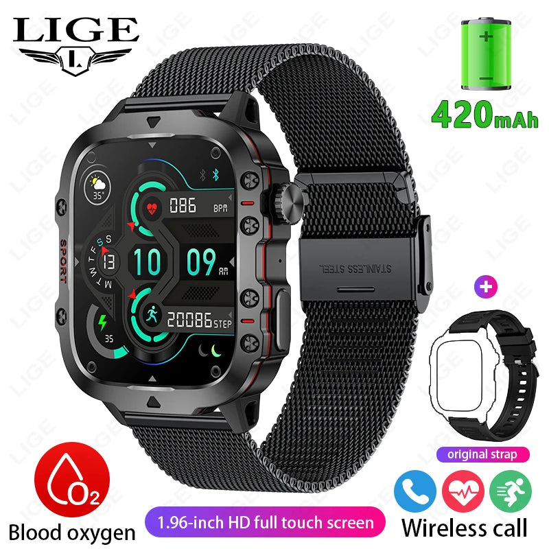 Men's Smartwatch Military Outdoor Sports Health Monitoring Bluetooth Call Voice Assistant Waterproof For Android IOS Smart Watch