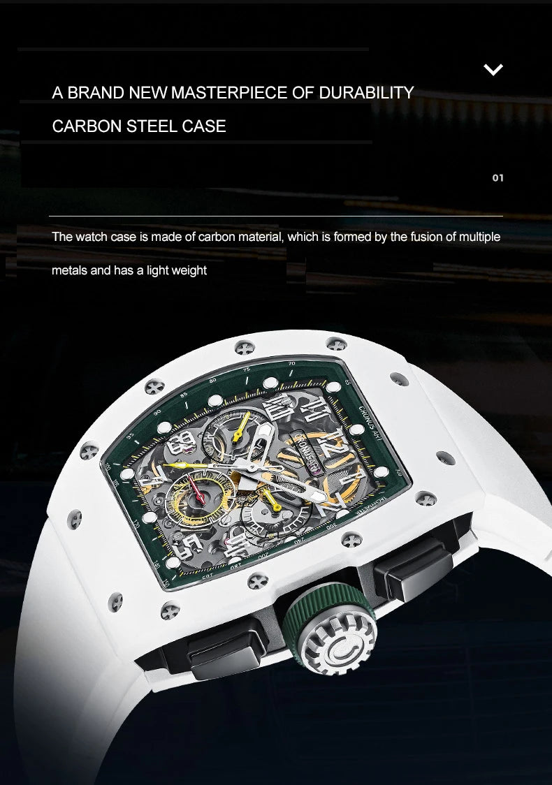 ChronoState CRONUSART CM09-013 50MM – Automatic Tonneau Chronograph Watch | Sapphire Luminous Mechanical Timepiece