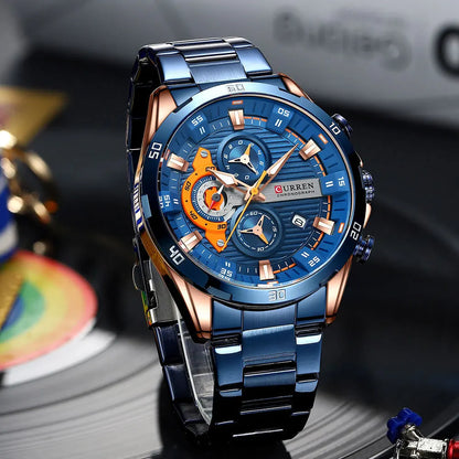 Stainless Steel Watches for Mens Creative Fashion Luminous Dial with Chronograph Clock Male Casual Wristwatches Business