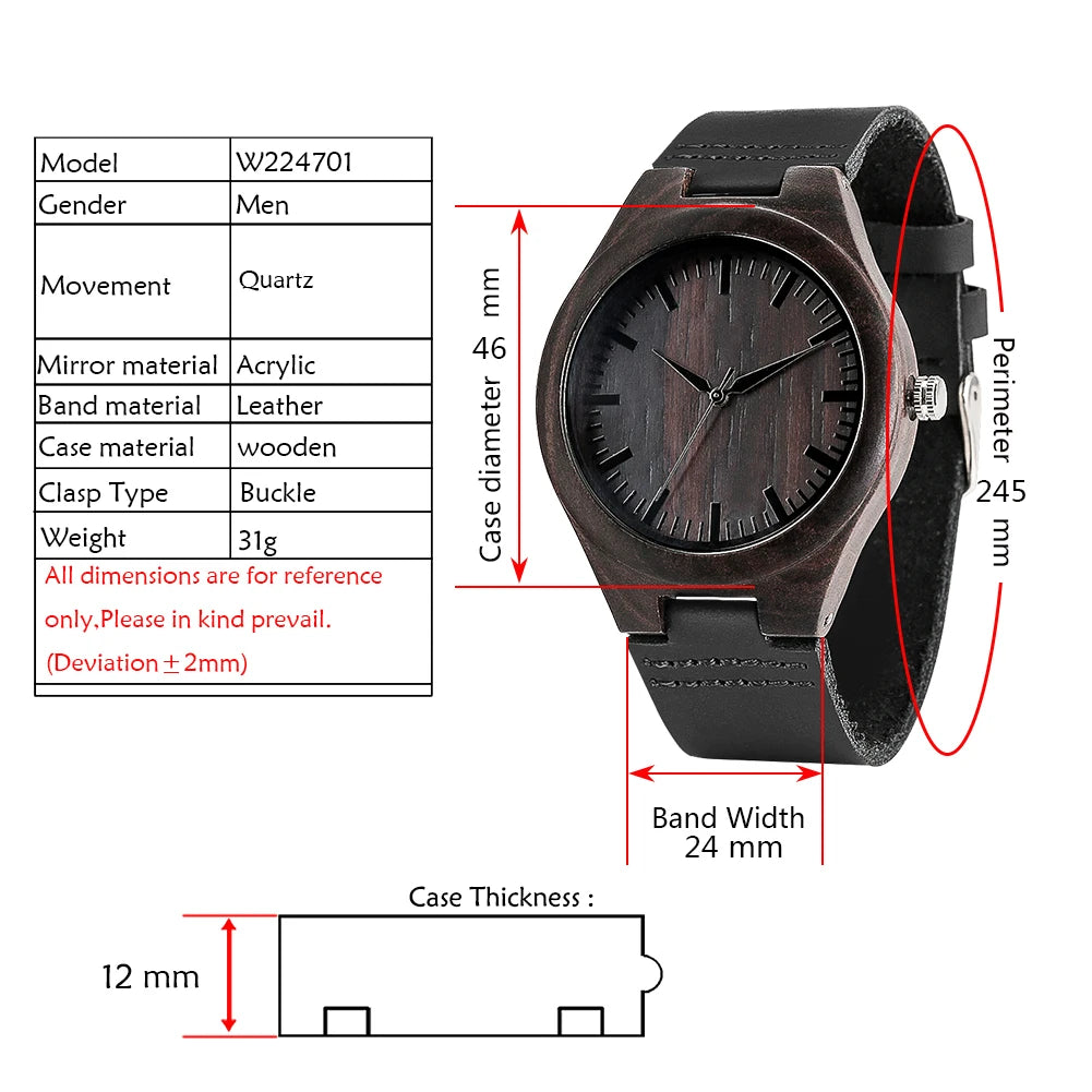 Bob Bird Watch Case Quartz Wristwatch Black Genuine Leather Watch