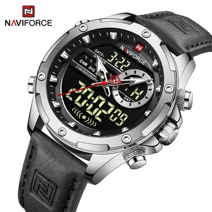 Naviforce Mens Original Watches 2025 Men Fashion Sports Waterproof Luxury Corium Strap Men Wristwatch with Calendar Dual Display