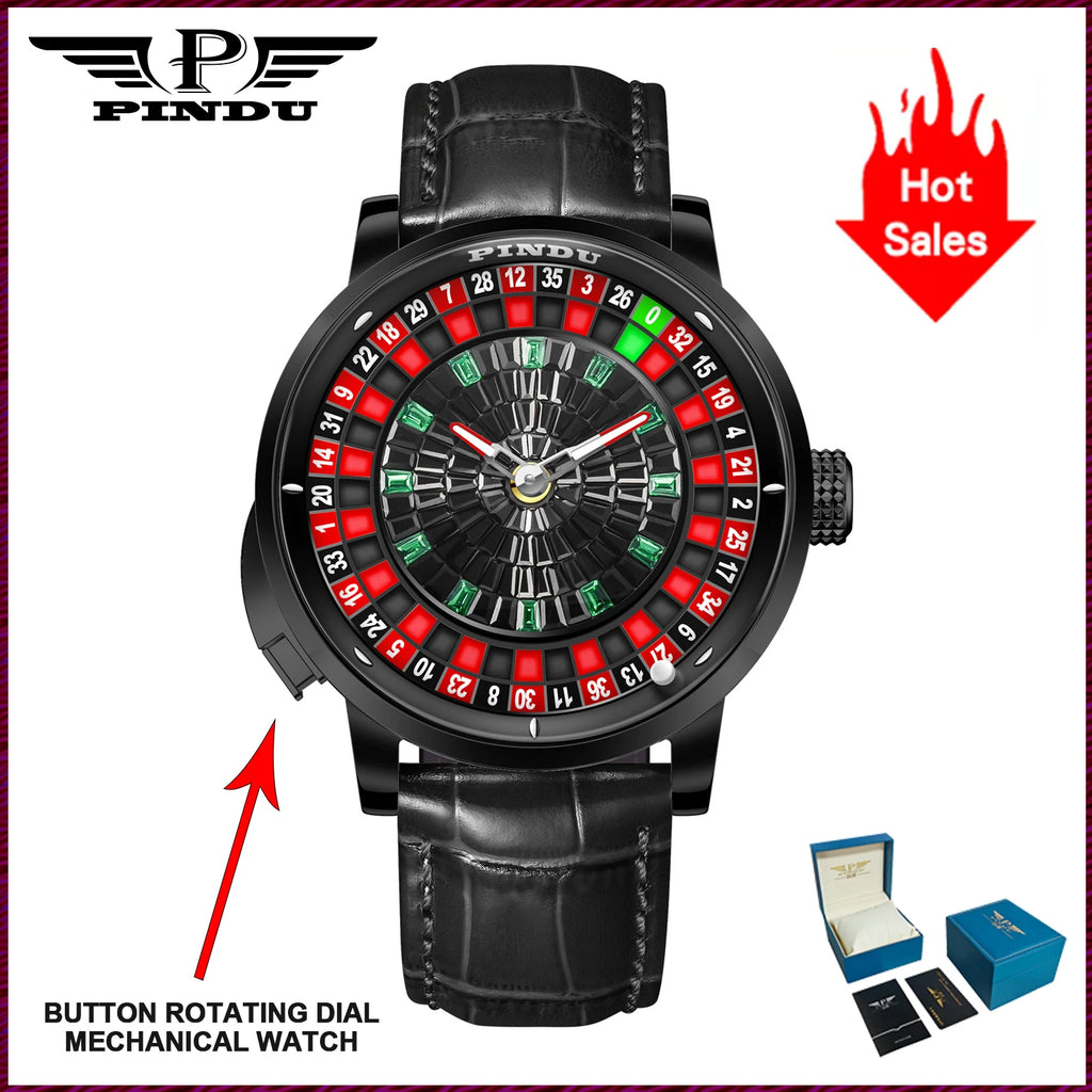2025 PINDU Design NEW Button Rotating black shell Mechanical Watch Men NH35 Movement Stainless Steel TopLuxury Automatic Watch