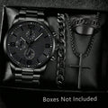 2/4PCS Men's Watch Set Business Trend Fashion Classic Three Eye Quartz Watch Bracelet Necklace Ring Set Perfect Gift