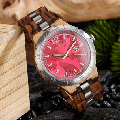 BOBOBIRD 2025 New Design Wooden Quartz Watch for Men Natural Wood Blue 43mm Dial Automatic Date Wristwatch Male for Men's gift