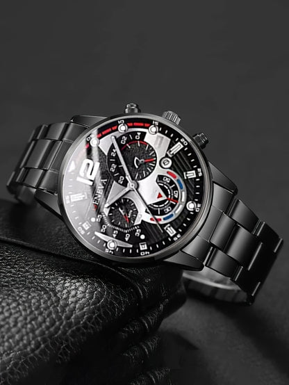Men's Trendy Quartz Watch Set with Bracelet Necklace Ring Calendar Function Birthday Gift Not including Box