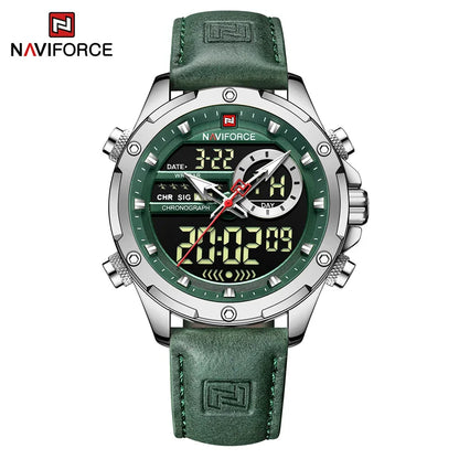 NAVIFORCE Original Men's Dual Time Luxury Sport Watch Casual Chronograph Alarm Quartz Wristwatch Leather Strap Waterproof Clock