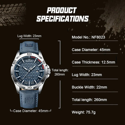 NAVIFORCE Brand Men Fashion Quartz Watches Male Leather Strap Sport Waterproof Wristwatches CalendarClock Relogio Masculino