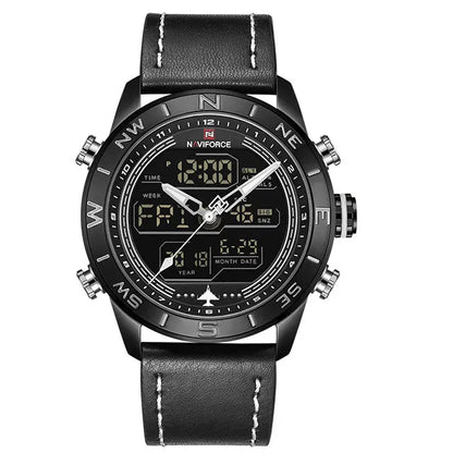 NAVIFORCE Luxury Brand Men Sports Quartz Watch Men's Genuine Leather Waterproof Wrist Watches Male Fashion Date Week LED Clock