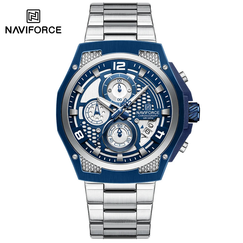 NAVIFORCE Brand Casual Sports Men Watches Multifunction Steel Strap Quartz Chronograph With Date Display Wristwatch Reloj Hombre