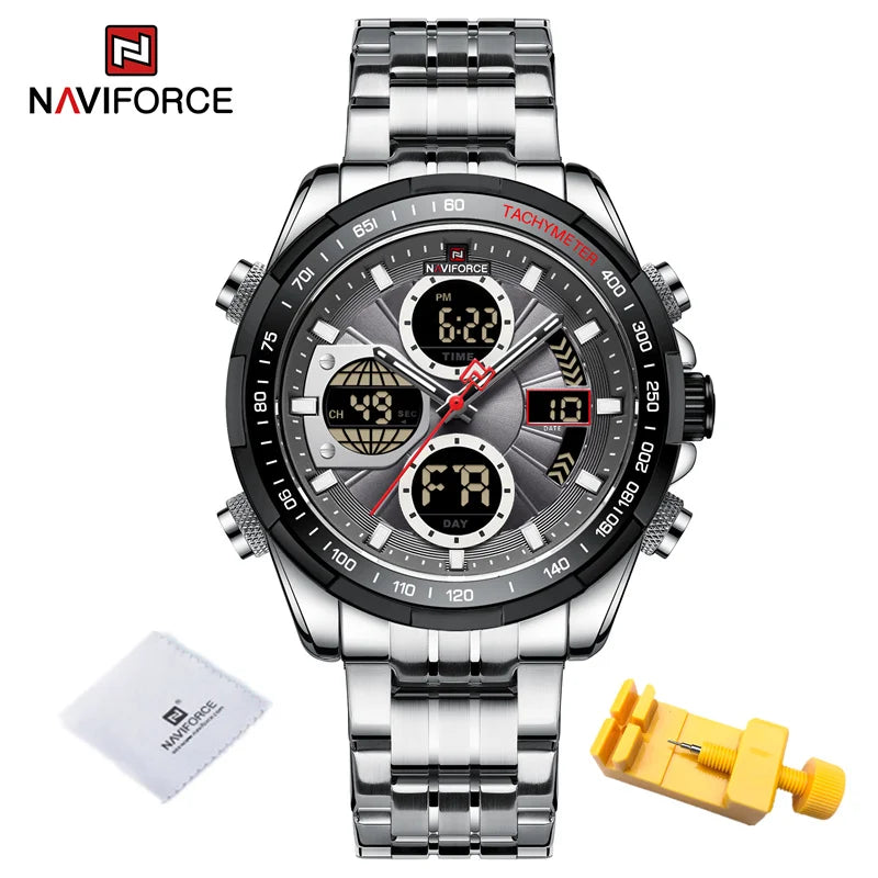 Top Luxury NAVIFORCE Gold Watches for Men Quartz Military Digital Sports Wrist Watch Steel Band Waterproof Luminous Alarm Clock
