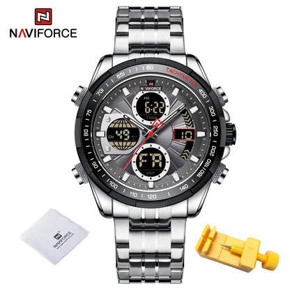 Top Luxury NAVIFORCE Gold Watches for Men Quartz Military Digital Sports Wrist Watch Steel Band Waterproof Luminous Alarm Clock